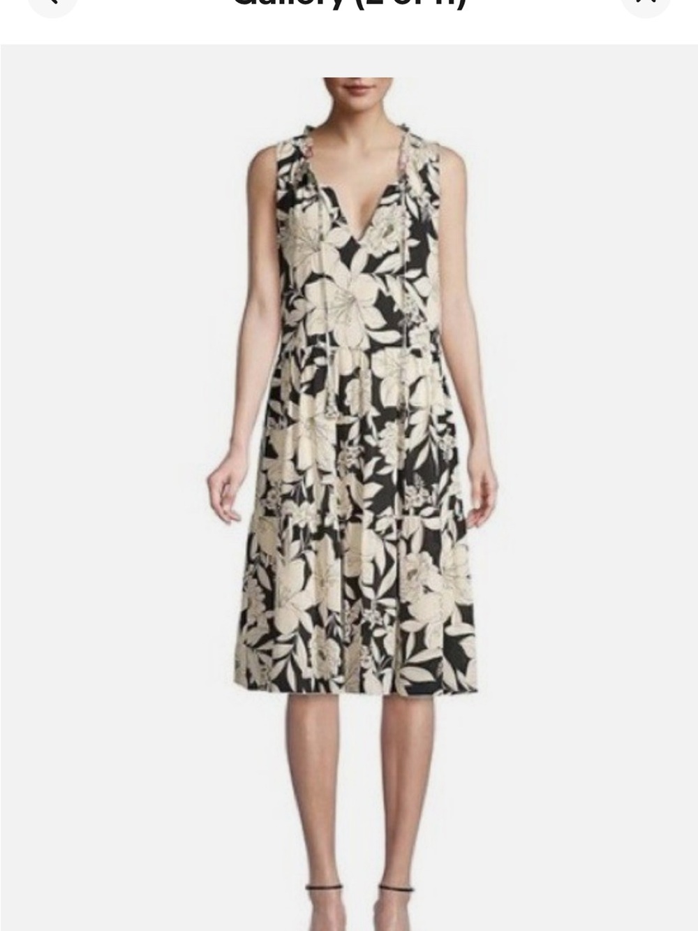 Johnny Was Black Midi Dress with Cream Floral Print